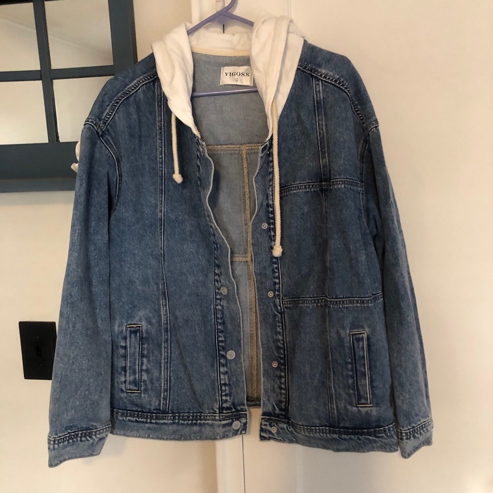 Vigoss Blue Denim Jacket with White Hood